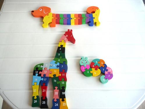 Houten dierenpuzzels (hondje, giraf en rups), Kinderen en Baby's, Speelgoed | Houten speelgoed, Zo goed als nieuw, Ophalen of Verzenden