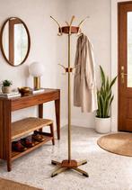 Prachtige vintage staande kapstok (messing en teak), Enlèvement ou Envoi, Comme neuf, Bois, Portemanteau sur pied