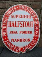 Zeer oud emaillebord Mandron Halfstout bier (zeer zeldzaam), Ophalen of Verzenden, Zo goed als nieuw, Reclamebord, Plaat of Schild