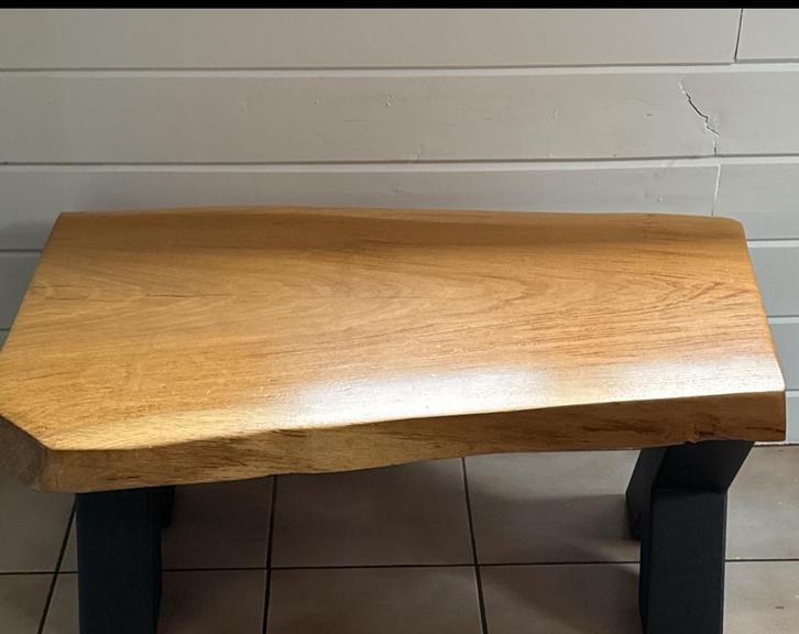 Massieve eiken salontafel – 7 cm dik blad – stalen poten, Huis en Inrichting, Tafels | Salontafels, Zo goed als nieuw, Ophalen