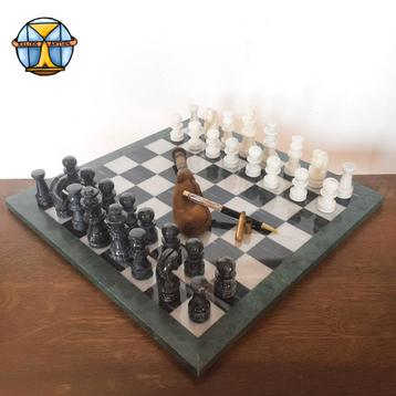 Grand jeu d'échecs en marbre de haute qualité 40,5 x 40,5 cm