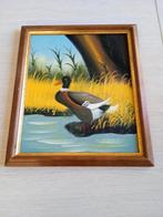 vintage houten kader met geschilderde eend in, Enlèvement ou Envoi, Comme neuf