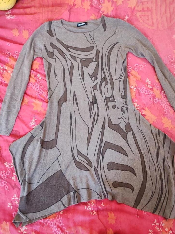Vintage asymmetrische jurk van wol, kasjmier en katoen, Kleding | Dames, Topjes, Zo goed als nieuw, Ophalen of Verzenden