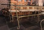 Prachtige rustieke tuinset met glazen tafelblad & 10 stoelen, Ophalen, Tuinset