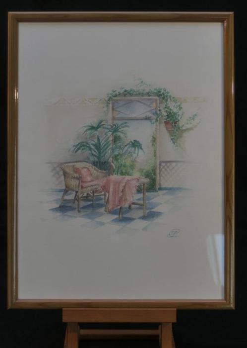 8 x kader waarvan 1 aquarel en 6 (pen)tekeningen, Huis en Inrichting, Woonaccessoires | Wanddecoraties, Zo goed als nieuw, Ophalen