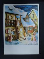 oude kerstkaart kerstmis engeltjes muziek sneeuw sixties, Gelopen, Feest(dag), 1960 tot 1980, Ophalen of Verzenden