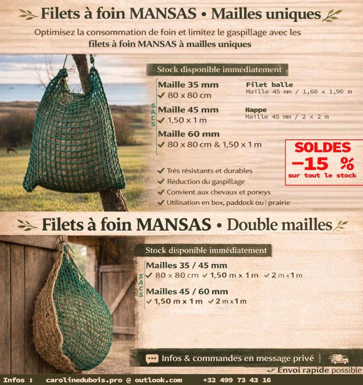Filets à foin MANSAS - promo, Animaux & Accessoires, Box & Pâturages, Élevage, Accessoires, 1 cheval ou poney