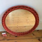 Ronde spiegel rieten oranje jaren 70 gevlochten riet vintage, Huis en Inrichting, Minder dan 50 cm, Rond, Ophalen of Verzenden
