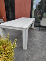Tuintafel steigerhout + 8 boxstoelen met kussen, Tuin en Terras, Ophalen, Gebruikt