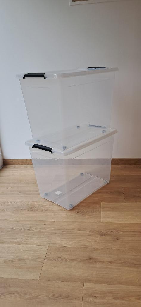2 boîtes de rangement 80 litres, avec couvercle, Doe-het-zelf en Bouw, Kratten en Dozen, Gebruikt, Bak of Kist, 50 tot 75 cm, 35 tot 50 cm