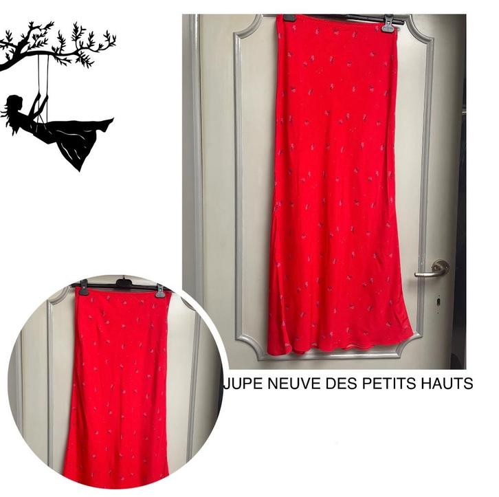 Superbe longue jupe rouge à motif floral Des Petits Hauts, Kleding | Dames, Rokken, Nieuw, Maat 38/40 (M), Rood, Onder de knie