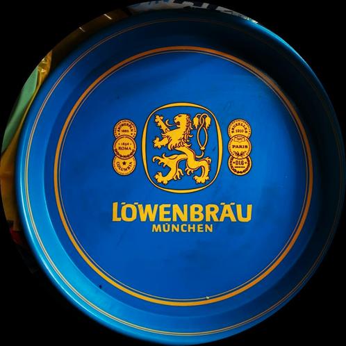 Löwenbräu München bier vintage metalen dienblad, Verzamelen, Biermerken, Zo goed als nieuw, Reclamebord, Plaat of Schild, Ophalen of Verzenden