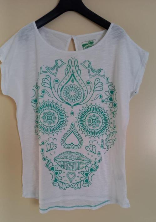 T-shirt wit met groene bedrukking Mystic, maat M, Kleding | Dames, T-shirts, Gedragen, Maat 38/40 (M), Wit, Korte mouw, Ophalen