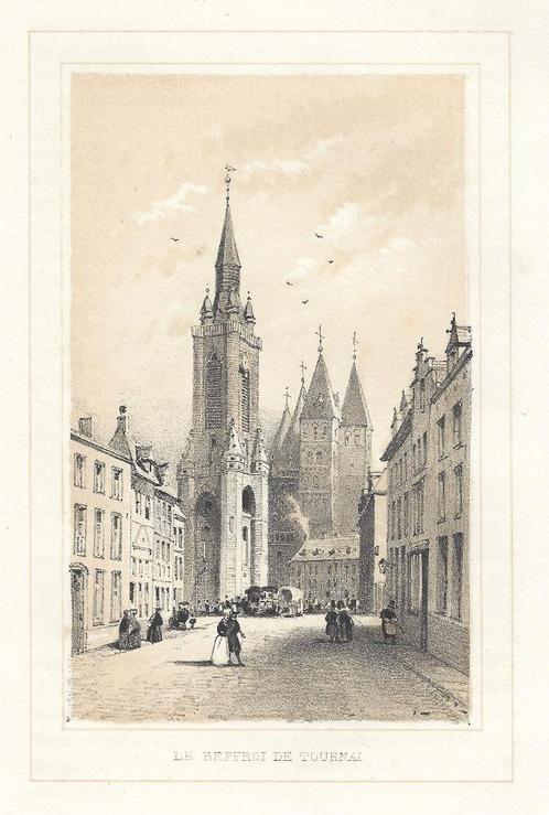 1844 - Tournai / le Beffroi, Antiquités & Art, Art | Lithographies & Sérigraphies, Envoi