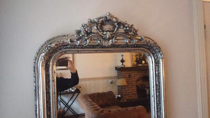 "Louis Philippe" Unieke Zware Kuifspiegel Zilver/Zwart156x88, Maison & Meubles, Accessoires pour la Maison | Miroirs, Comme neuf