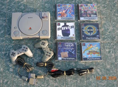 PS1 console met 2 controllers en 6 spelletjes, Games en Spelcomputers, Spelcomputers | Sony PlayStation 1, Gebruikt, Met 2 controllers