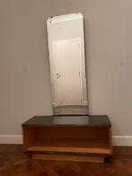 Massief houten vintage halbank met spiegel in art-decostijl, Ophalen