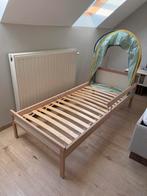 Cadre de lit avec sommier à lattes, hêtre, 77x165, Enlèvement, Comme neuf, Bois, 160 cm