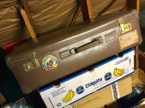 Echt Vulcanfiber reiskoffer met fraaie vintage stickers, Verzamelen, Retro, Ophalen