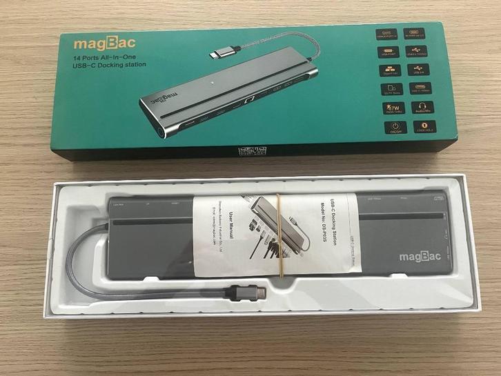 magBac USB-C docking station 14 poorten all-in-one, Computers en Software, Dockingstations, Gebruikt, Docking station, Ophalen of Verzenden