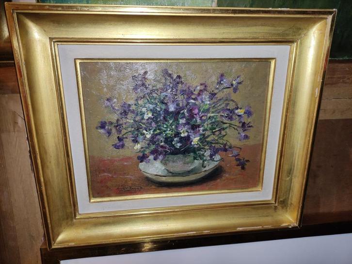 huile sur panneau nature morte signe oswald poreau, Antiek en Kunst, Kunst | Schilderijen | Klassiek, Ophalen of Verzenden