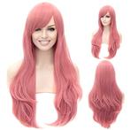 Luxe carnaval pruik framboos roze lang haar in laagjes, Envoi, Neuf
