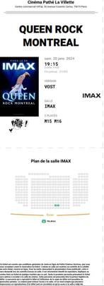 2 Places Cinema la Villette - Queen Rock Montreal, Tickets en Kaartjes, Twee personen, Cinéma
