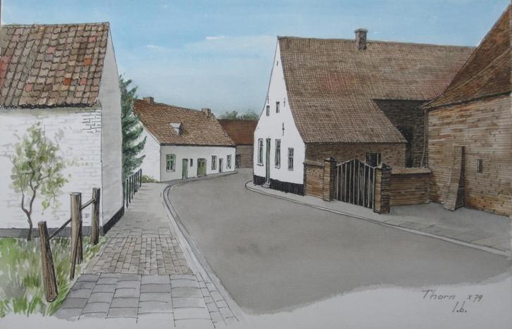 Aquarel L. Boschmans - Thorn (Nl) dorpsgezicht, Antiek en Kunst, Kunst | Schilderijen | Klassiek, Ophalen of Verzenden