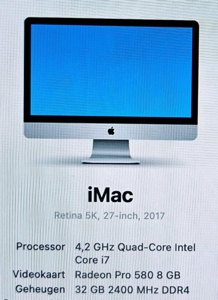 iMac 27" Retina 5k 2017 I7 32GB RAM + magic mouse + keyboard, Computers en Software, Apple Desktops, Gebruikt, iMac, SSD, 4 Ghz of meer