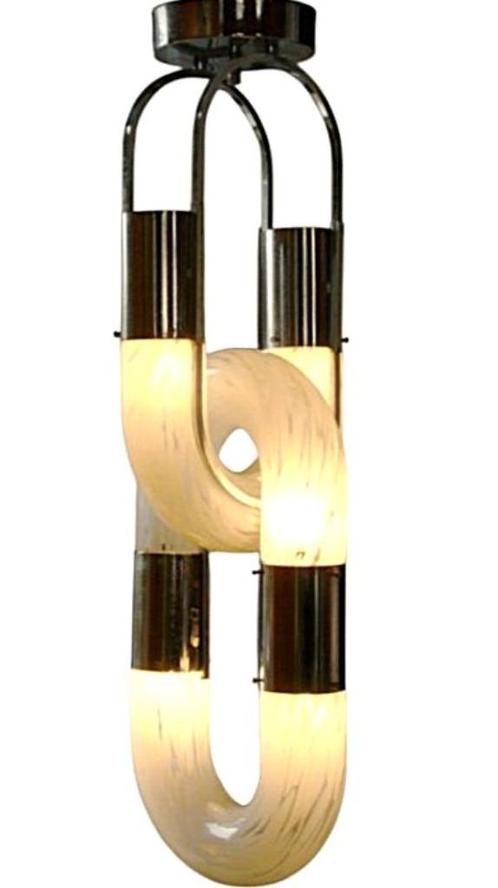 Kroonluchter "Chain" Murano Glas van Aldo Nason voor Mazzega, Huis en Inrichting, Lampen | Kroonluchters, Gebruikt, Glas, Metaal