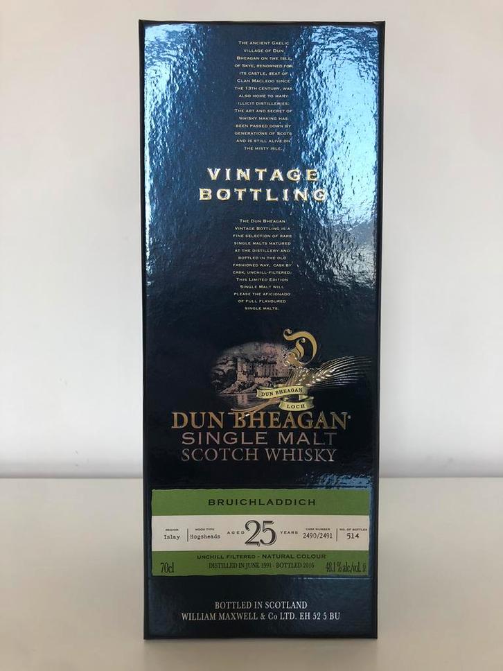 Whisky Bruichladdich 25 dun bheagan, Verzamelen, Wijnen, Zo goed als nieuw, Ophalen of Verzenden