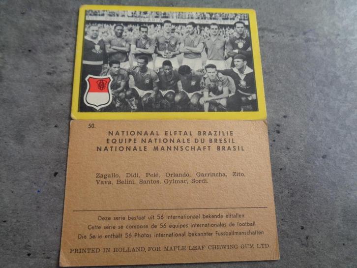 VOETBAL MAPLE LEAF KAART 1960 TEAM BRAZIL PELE, Hobby en Vrije tijd, Stickers en Plaatjes, Sticker, Ophalen of Verzenden