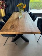 Industriële tafel met houten blad, Huis en Inrichting, Ophalen, Zo goed als nieuw