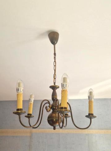 Lustre vintage 5 bras en laiton – style chandelier (ampoules beschikbaar voor biedingen