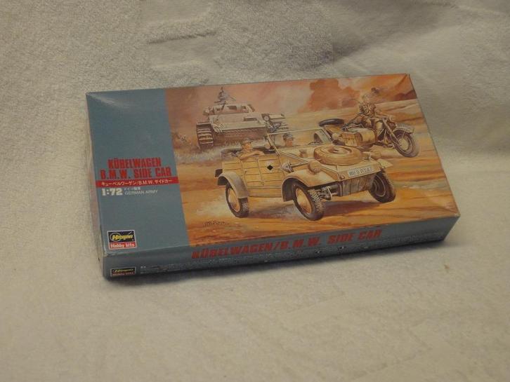 bmw 1/72 Wargames Hasegawa Zvezda - Kubelwagen Zijspan, Hobby en Vrije tijd, Modelbouw | Auto's en Voertuigen, Gebruikt, Auto