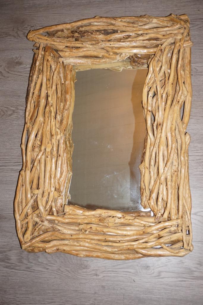 miroir vintage à branches en bois - 85 cm x 60 cm, Maison & Meubles, Accessoires pour la Maison | Miroirs, Enlèvement ou Envoi
