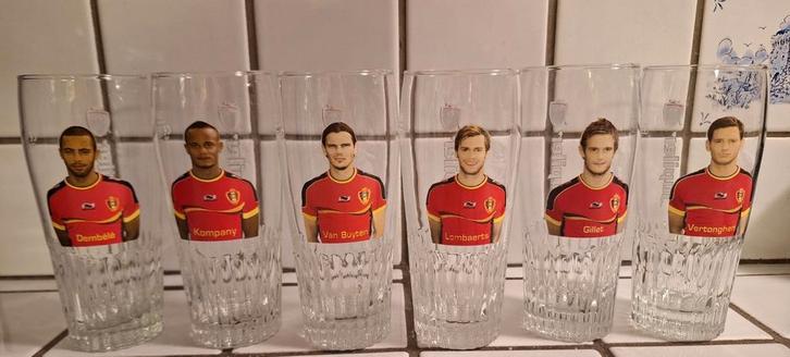 set van zes Jupiler bierglazen,  rode duivels, Verzamelen, Glas en Drinkglazen, Zo goed als nieuw, Ophalen of Verzenden