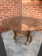 Rotan bamboe vintage boho tafeltje, kan buiten owv glas, Ophalen, Gebruikt, Rond, Hout