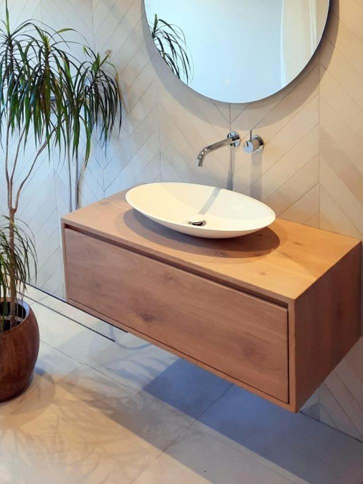 Eiken badkamermeubel 1 lade, Huis en Inrichting, Badkamer | Badkamermeubels, Nieuw, Wastafelkast, Minder dan 100 cm, 50 tot 100 cm