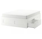 Cadre de lit double Ikea Brimnes 140x200cm avec lattes, Maison & Meubles, Queen size, Enlèvement, 200 cm, Blanc