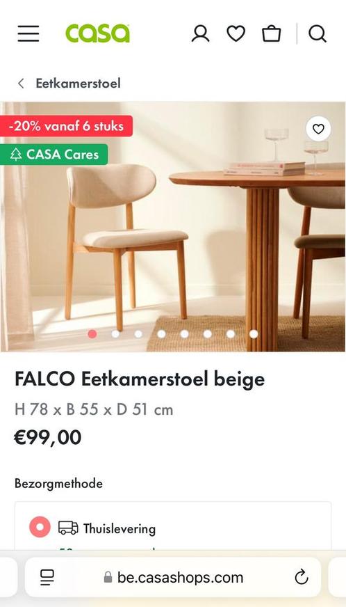 6x Eetkamerstoel Falco van Casa Eik-Beige, Huis en Inrichting, Stoelen, Zo goed als nieuw, Ophalen