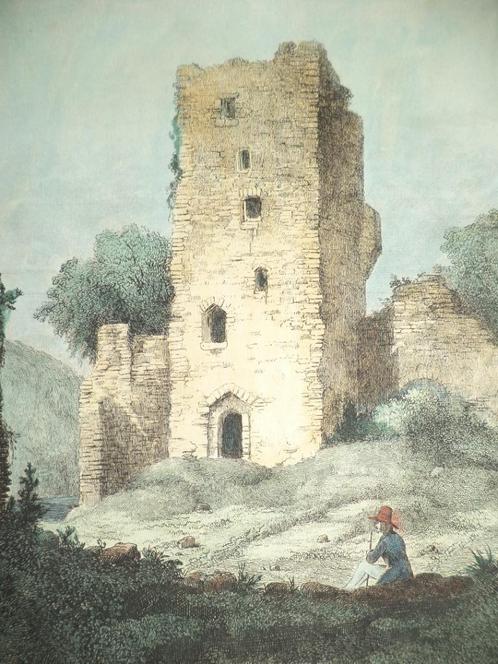 Chateau de Poulseur sur l'Ourte gravé A Numans impr Braulart, Antiek en Kunst, Kunst | Etsen en Gravures, Ophalen of Verzenden
