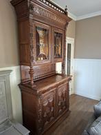 Antieke Mechelse kast met glas-in-lood - 2-delige eiken kast, Antiek en Kunst, Ophalen
