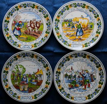 Set van vier Porseleinen Delftse borden van de Jaargetijden. beschikbaar voor biedingen