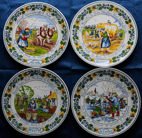 Set van vier Porseleinen Delftse borden van de Jaargetijden., Antiek en Kunst, Antiek | Keramiek en Aardewerk, Ophalen of Verzenden