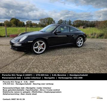 Porsche 911 Targa 4 | 3.6L | 170k km | Panodak | Handbak, Auto's, Traction-control, Zwart, Zwart, Leder
