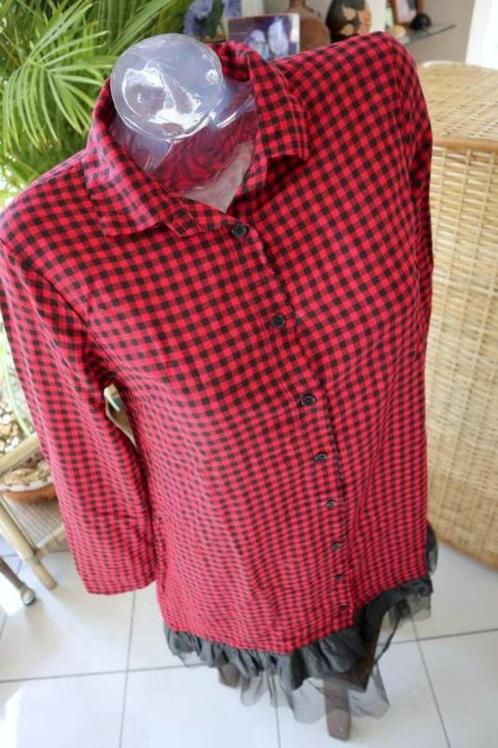 rood/zwarte vintage dressing overhemd, Kleding | Dames, Blouses en Tunieken, Gedragen, Maat 42/44 (L), Rood, Ophalen of Verzenden