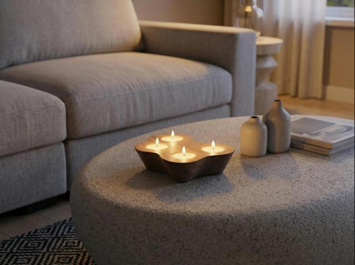 Massief eikenhouten theelicht houder, Huis en Inrichting, Woonaccessoires | Kandelaars en Kaarsen, Nieuw, Minder dan 25 cm, Hout