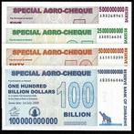 Zimbabwe 2008 Agro-Cheque, serie van 4 biljetten (UNC), Postzegels en Munten, Bankbiljetten | Afrika, Verzenden, Zimbabwe, Setje