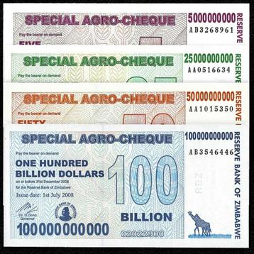 Zimbabwe 2008 Agro-Cheque, serie van 4 biljetten (UNC) beschikbaar voor biedingen